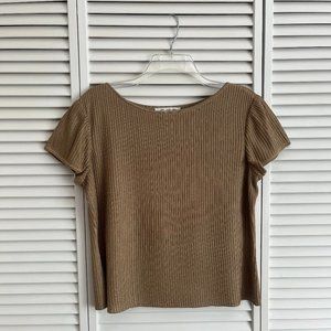St. John ribbed knit crew neck short sleeve shirt gold women’s medium rare